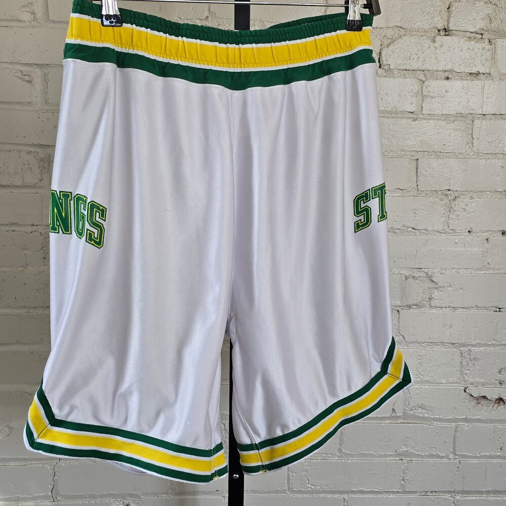 Vintage 70s 80s Powers Athletic Wear White Green Stangs Basketball Shorts USA
